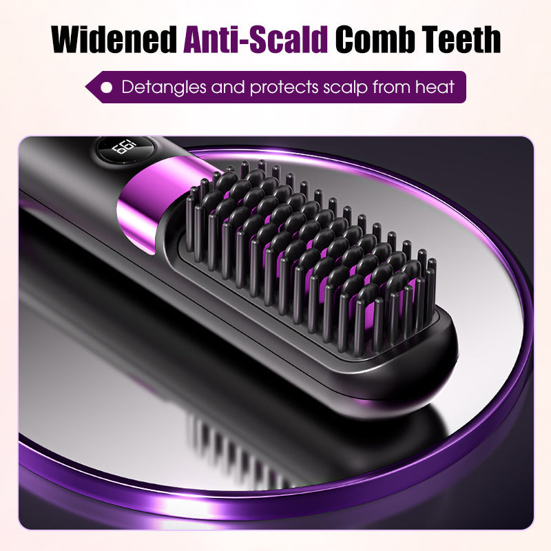 Brosse lissante sans fil 3 en 1 2026 : lissez, bouclez et démêlez avec 4 réglages de température. Des dents plus larges pour éviter les brûlures : sans danger pour le coiffage quotidien !