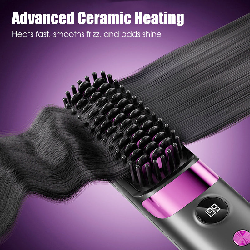 Brosse lissante sans fil 3 en 1 2026 : lissez, bouclez et démêlez avec 4 réglages de température. Des dents plus larges pour éviter les brûlures : sans danger pour le coiffage quotidien !