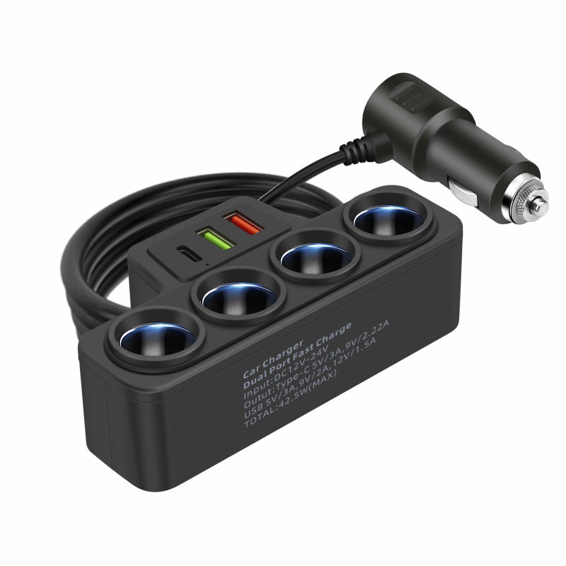Adaptateur allume-cigare 7-en-1 : 4 prises + 3 ports de charge rapide – stable et sûr pour voitures/camions