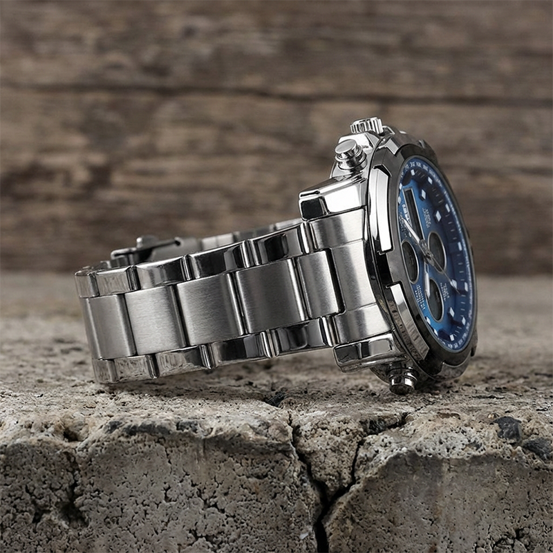 Montre militaire étanche pour hommes – Analogique-numérique, acier inoxydable et antichoc