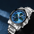 Montre militaire étanche pour hommes – Analogique-numérique, acier inoxydable et antichoc