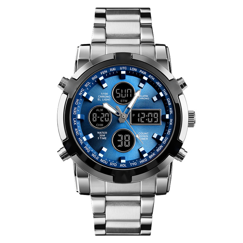 Montre militaire étanche pour hommes – Analogique-numérique, acier inoxydable et antichoc