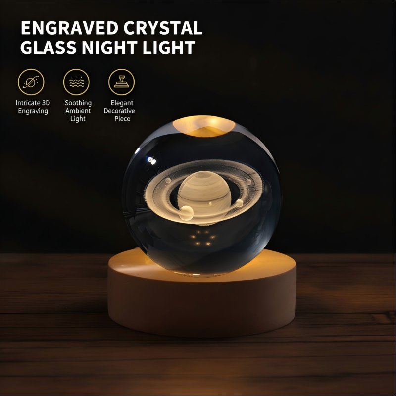 Veilleuse Boule en Verre Cristal Gravée