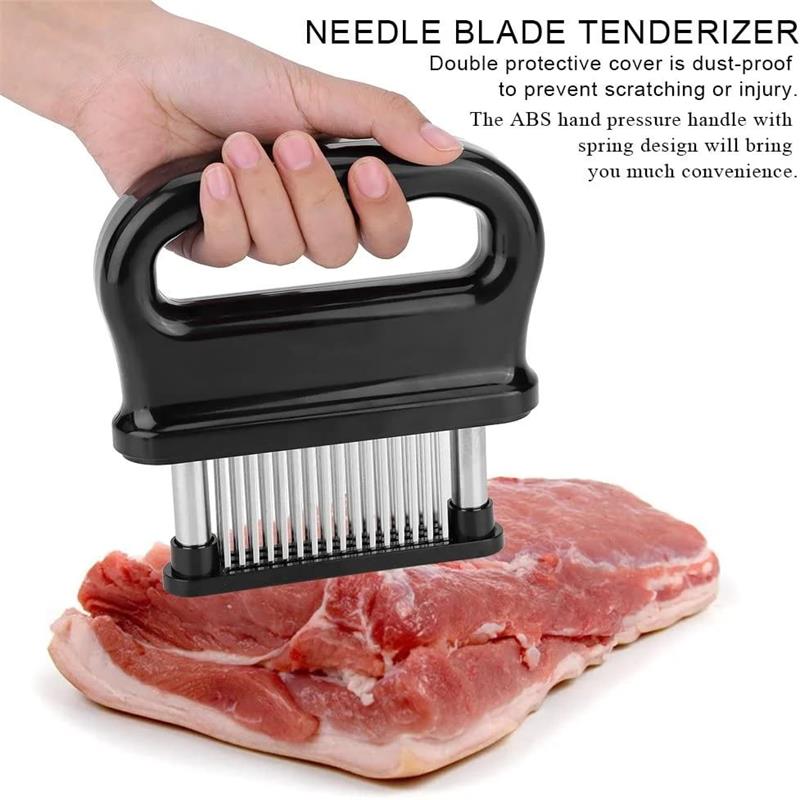 Attendrisseur de viande avec 48 lames en acier inoxydable – Attendrissez en quelques secondes, lavable au lave-vaisselle et couvercle de rangement sécurisé inclus !