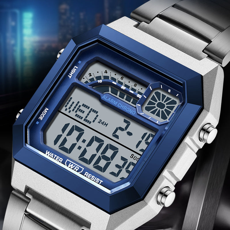 Montre numérique unisexe avec écran carré et affichage lumineux
