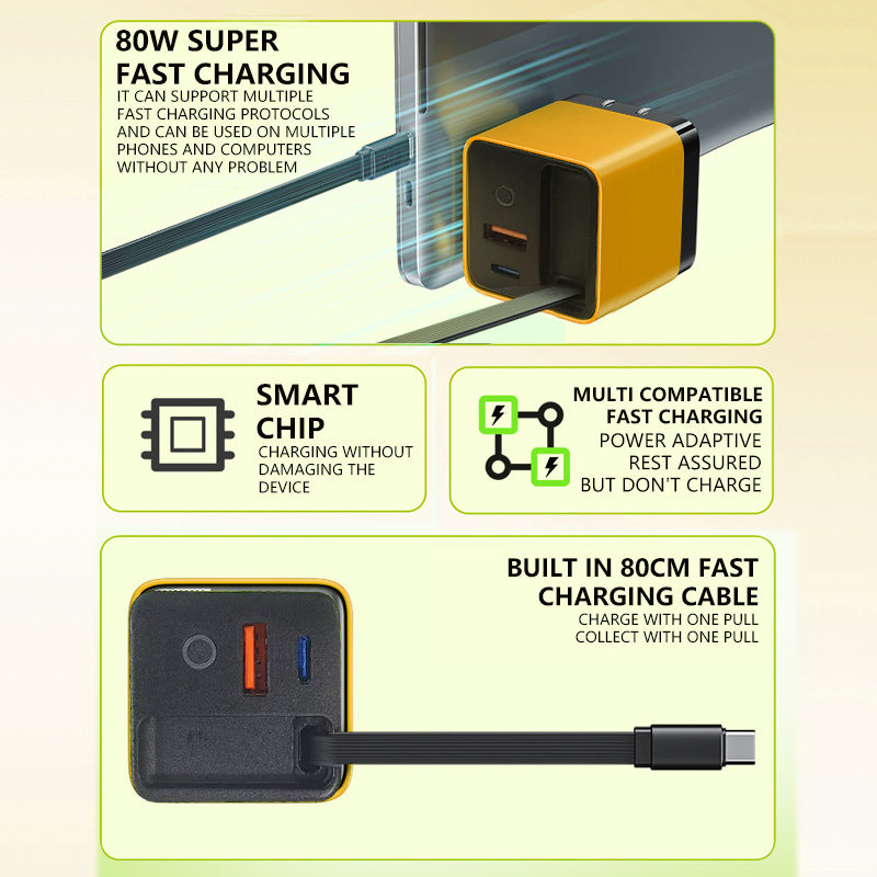 Chargeur 65 W avec câble USB-C rétractable