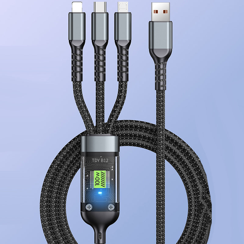 Câble de charge ultra-rapide 3-en-1 lumineux et transparent