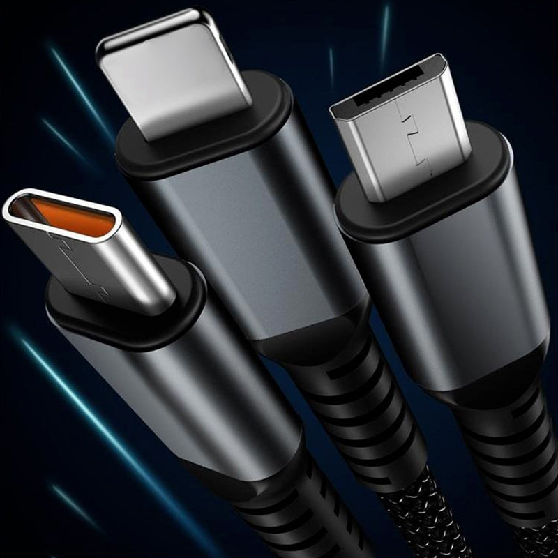 Câble de charge ultra-rapide 3-en-1 lumineux et transparent
