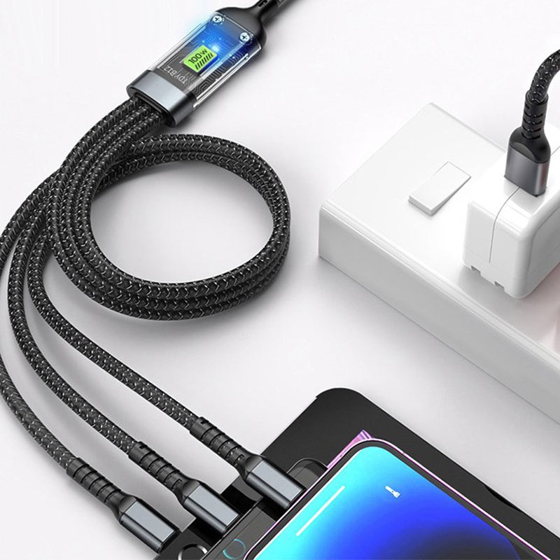 Câble de charge ultra-rapide 3-en-1 lumineux et transparent