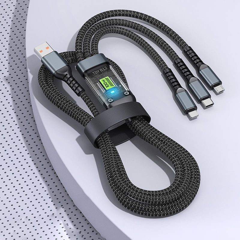 Câble de charge ultra-rapide 3-en-1 lumineux et transparent