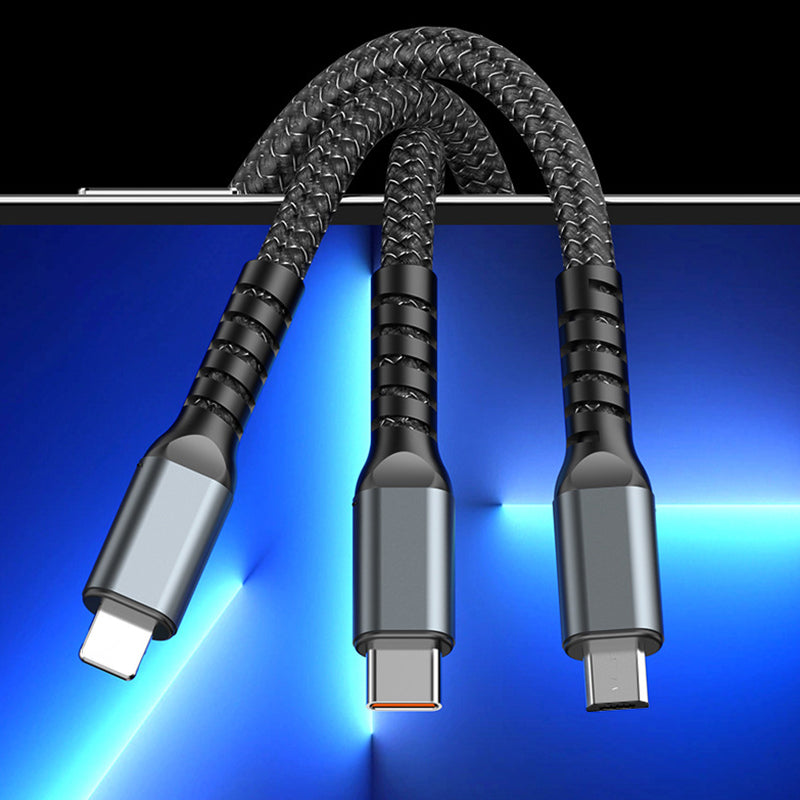 Câble de charge ultra-rapide 3-en-1 lumineux et transparent