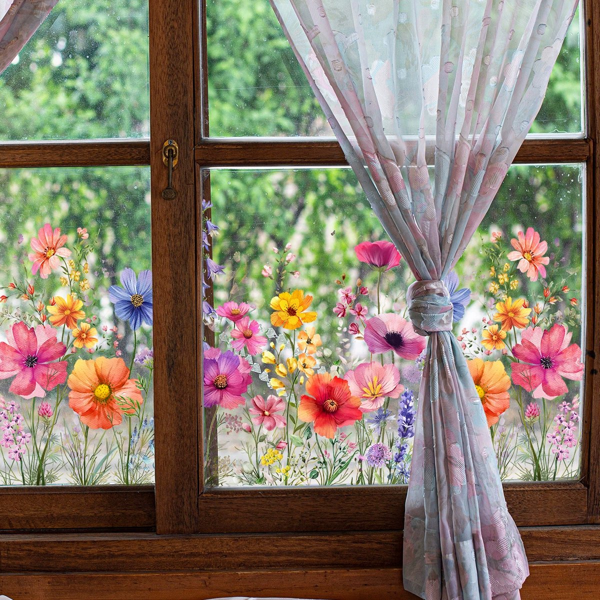 Autocollant de fenêtre motif bouquet floral coloré