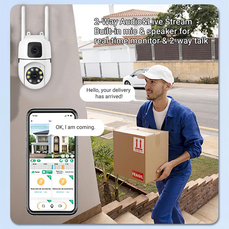 Caméra de sécurité WiFi extérieure à double objectif 4K Pan & Tilt 360°