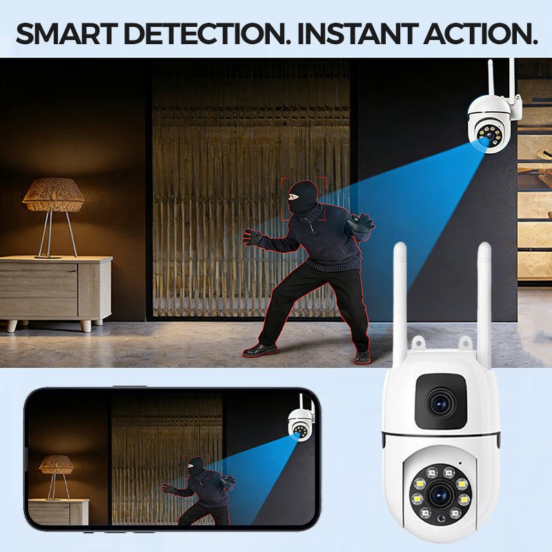 Caméra de sécurité WiFi extérieure à double objectif 4K Pan & Tilt 360°