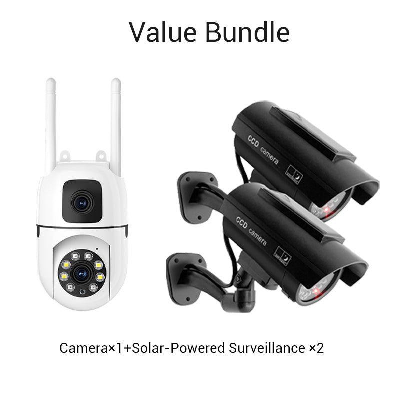 Caméra de sécurité WiFi extérieure à double objectif 4K Pan & Tilt 360°
