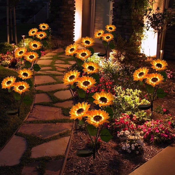 Lampes solaires imperméables tournesol – Pétales réalistes, indice de protection IP65 et éclairage automatique de 8 à 12 heures