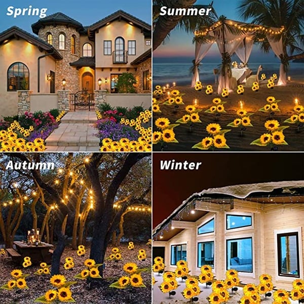 Lampes solaires imperméables tournesol – Pétales réalistes, indice de protection IP65 et éclairage automatique de 8 à 12 heures