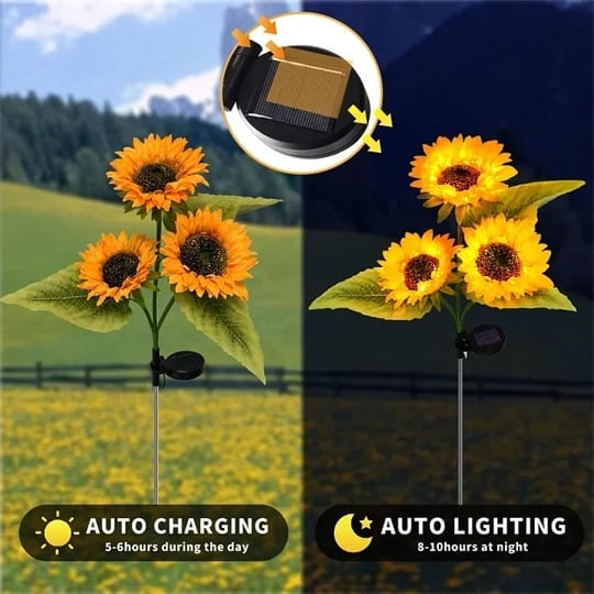 Lampes solaires imperméables tournesol – Pétales réalistes, indice de protection IP65 et éclairage automatique de 8 à 12 heures