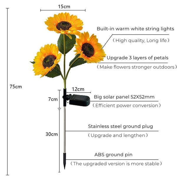 Lampes solaires imperméables tournesol – Pétales réalistes, indice de protection IP65 et éclairage automatique de 8 à 12 heures