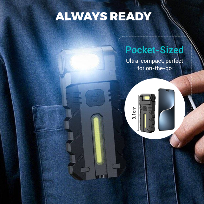 Lampe de travail LED à tête rotative à 180° – Double faisceau, base magnétique et rechargeable par USB-C