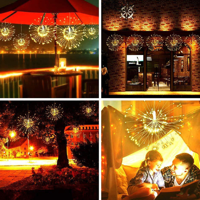 Guirlande lumineuse solaire style feu d'artifice pour jardin et fêtes