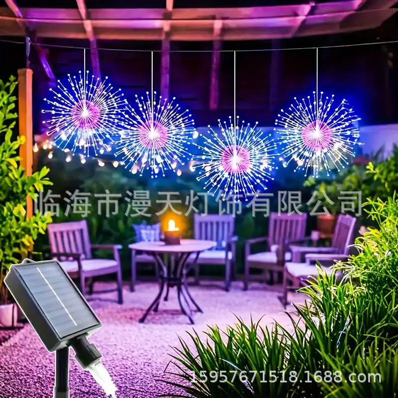 Guirlande lumineuse solaire style feu d'artifice pour jardin et fêtes