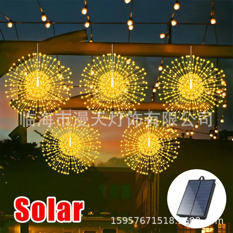 Guirlande lumineuse solaire style feu d'artifice pour jardin et fêtes