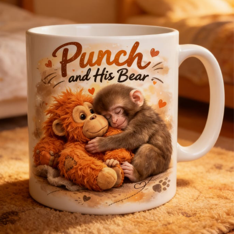 Mug en céramique Punch et son ours, petit singe mignon