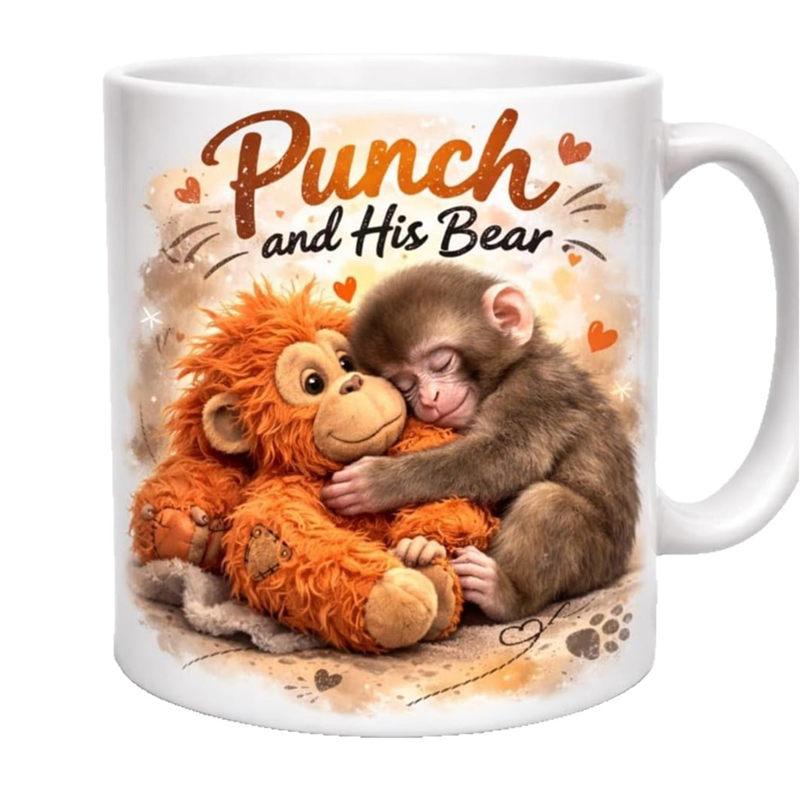 Mug en céramique Punch et son ours, petit singe mignon