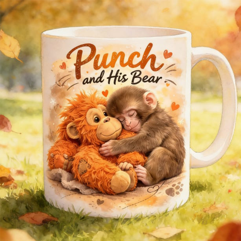 Mug en céramique Punch et son ours, petit singe mignon