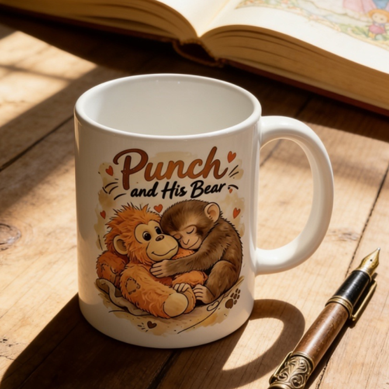 Mug en céramique Punch et son ours, petit singe mignon