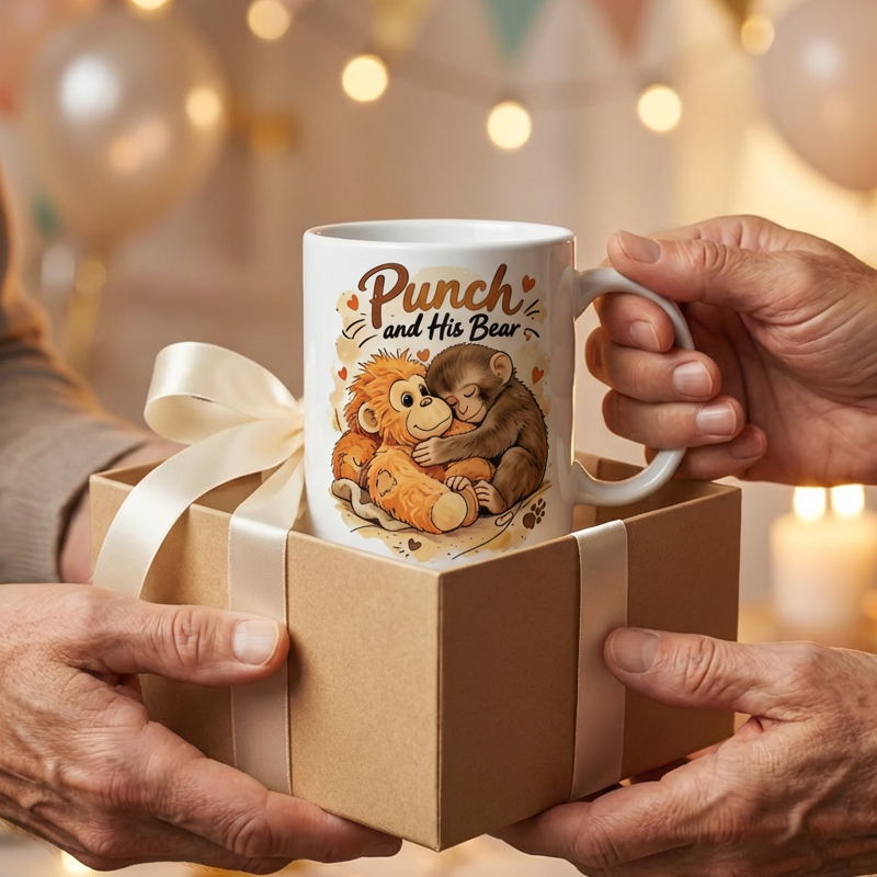 Mug en céramique Punch et son ours, petit singe mignon