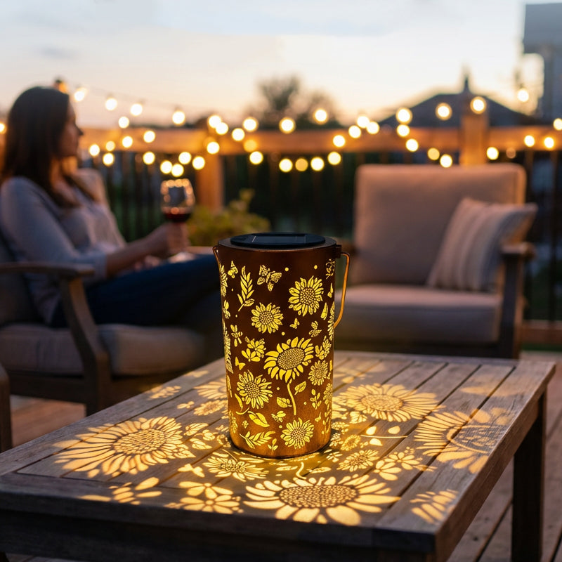 Lanterne solaire suspendue avec motifs ajourés