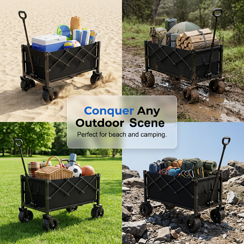Chariot pliable robuste - capacité de 130 L, charge de 80 kg et roues tout-terrain