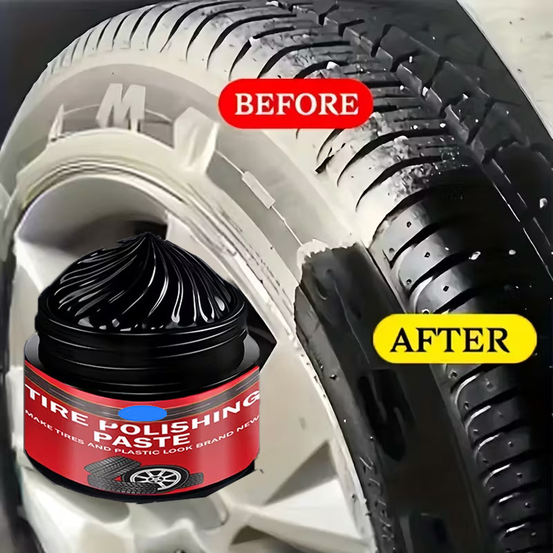 Pâte de rénovation pour pneus et garnitures en plastique de voiture – Restaure la brillance, prévient les fissures et application facile