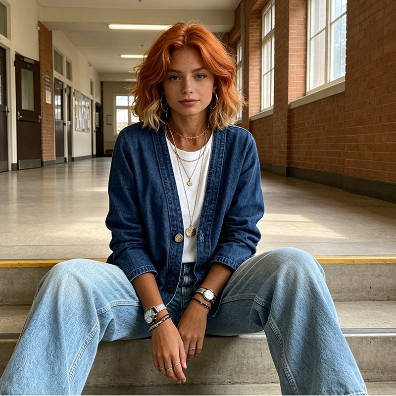 Veste en jean classique boutonnée pour femme