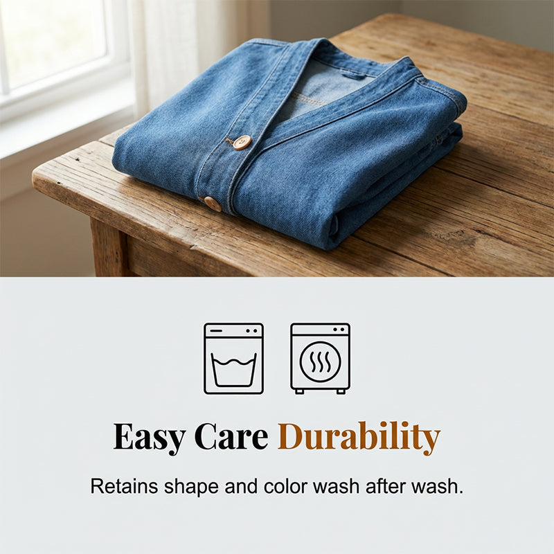 MAINTENANT ! Blouson en jean classique à boutons pour femme – Col en V, tissu respirant et coupe décontractée