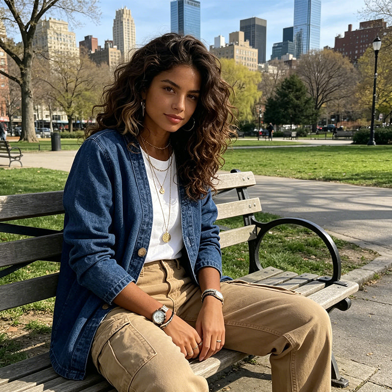 MAINTENANT ! Blouson en jean classique à boutons pour femme – Col en V, tissu respirant et coupe décontractée