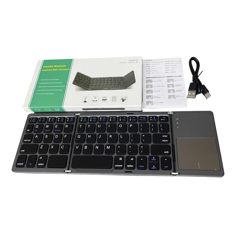 Bureau de poche : Clavier sans fil pliable avec pavé tactile. Compatible iOS, Android et PC.
