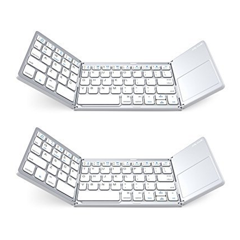 Bureau de poche : Clavier sans fil pliable avec pavé tactile. Compatible iOS, Android et PC.