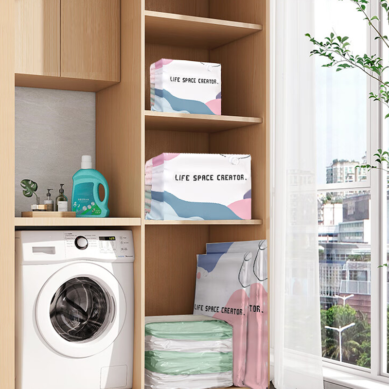 No©\Pump Vacuum Storage Bags ¨C Presse et scelle, pas besoin de pompe. Économise 80 % d'espace, garde les vêtements secs et à l'abri de la poussière. Parfait pour la literie encombrante et les vêtements hors saison