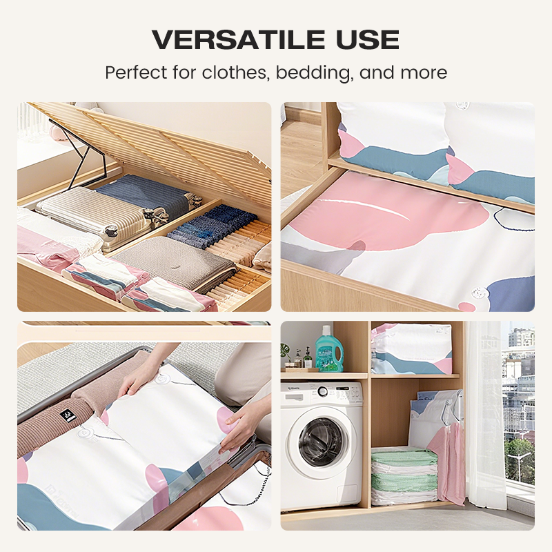 No©\Pump Vacuum Storage Bags ¨C Presse et scelle, pas besoin de pompe. Économise 80 % d'espace, garde les vêtements secs et à l'abri de la poussière. Parfait pour la literie encombrante et les vêtements hors saison