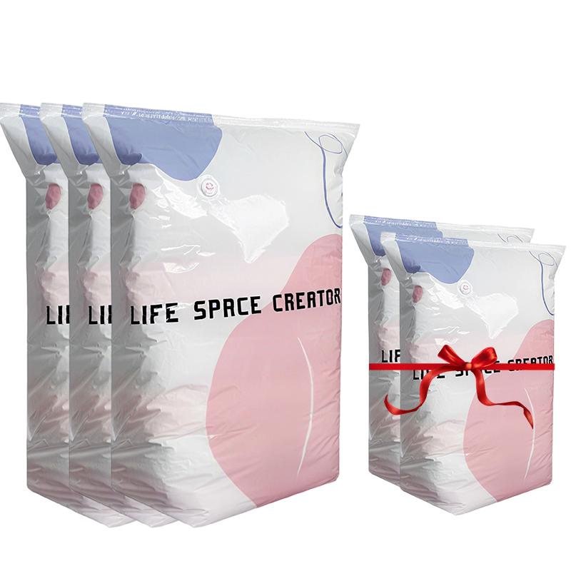 No©\Pump Vacuum Storage Bags ¨C Presse et scelle, pas besoin de pompe. Économise 80 % d'espace, garde les vêtements secs et à l'abri de la poussière. Parfait pour la literie encombrante et les vêtements hors saison