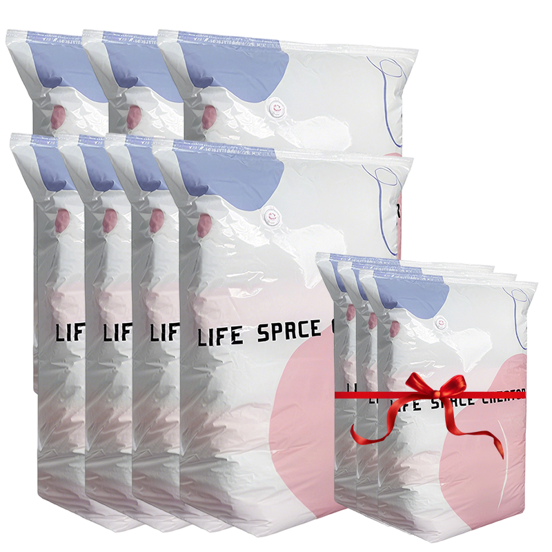 No©\Pump Vacuum Storage Bags ¨C Presse et scelle, pas besoin de pompe. Économise 80 % d'espace, garde les vêtements secs et à l'abri de la poussière. Parfait pour la literie encombrante et les vêtements hors saison