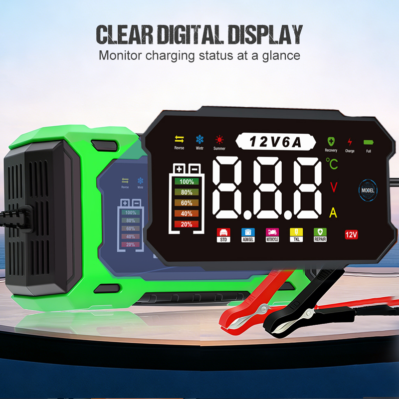 Chargeur de batterie de voiture intelligent 12 V 6 A – Technologie de réparation d'impulsions, entretien automatique et désulfatation