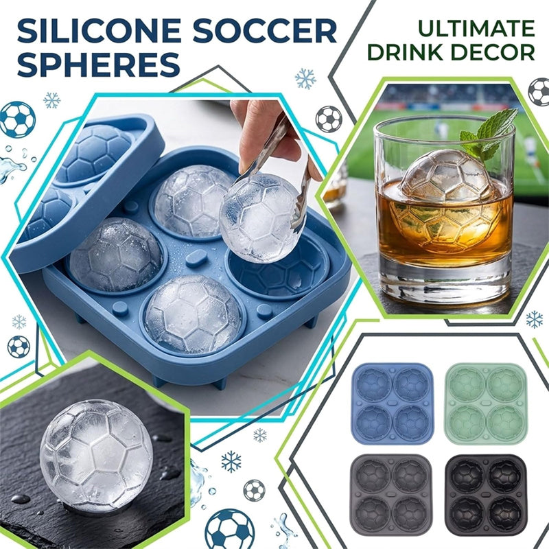 Bac à glaçons en silicone en forme de ballons de foot – Cubes de 5,5 cm, fonte lente, conception anti-fuite, 4 couleurs, idéal pour les soirées match et les cocktails