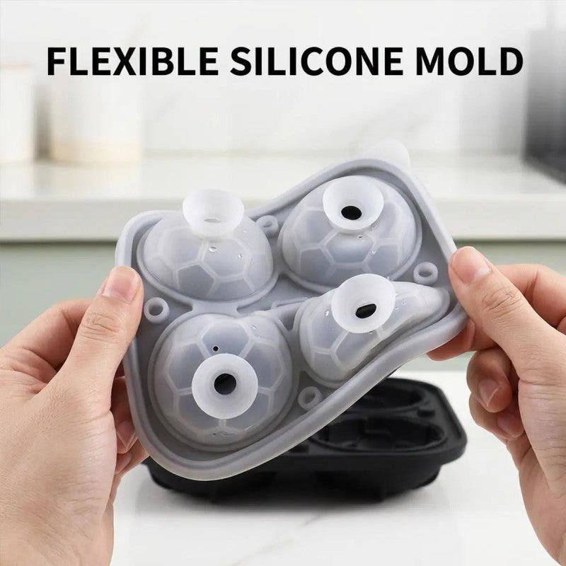 Bac à glaçons en silicone en forme de ballons de foot – Cubes de 5,5 cm, fonte lente, conception anti-fuite, 4 couleurs, idéal pour les soirées match et les cocktails