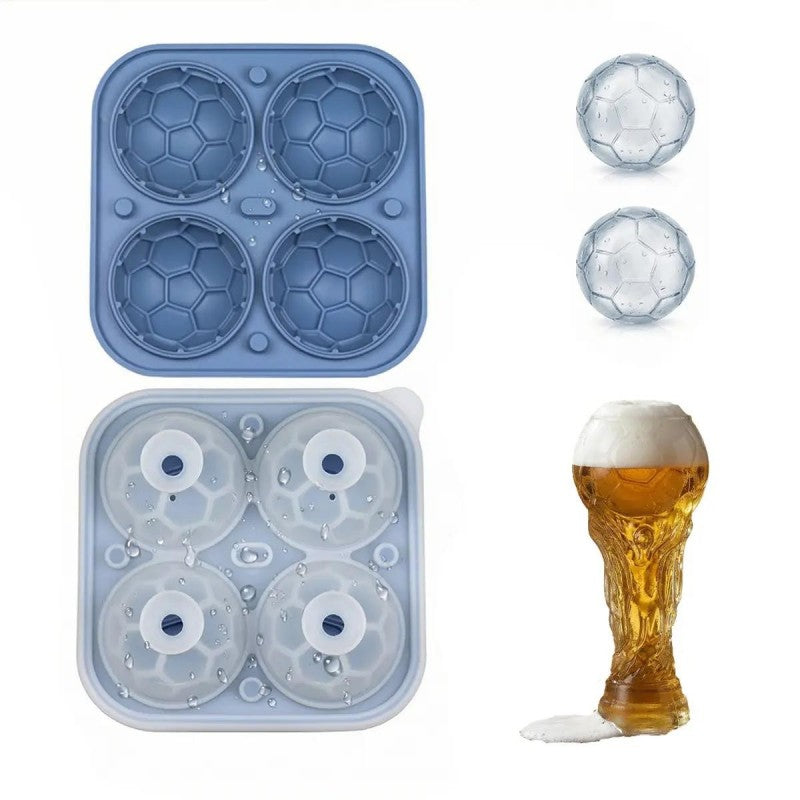 Bac à glaçons en silicone en forme de ballons de foot – Cubes de 5,5 cm, fonte lente, conception anti-fuite, 4 couleurs, idéal pour les soirées match et les cocktails