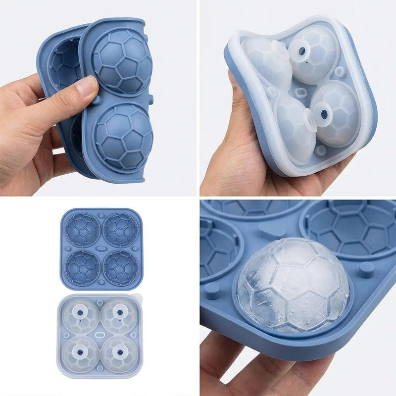 Bac à glaçons en silicone en forme de ballons de foot – Cubes de 5,5 cm, fonte lente, conception anti-fuite, 4 couleurs, idéal pour les soirées match et les cocktails