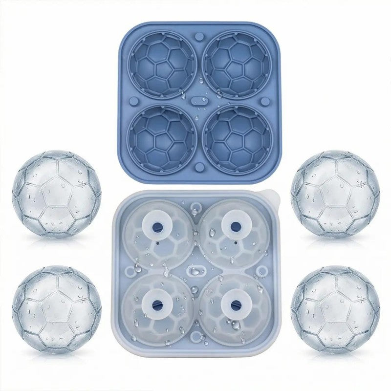 Bac à glaçons en silicone en forme de ballons de foot – Cubes de 5,5 cm, fonte lente, conception anti-fuite, 4 couleurs, idéal pour les soirées match et les cocktails
